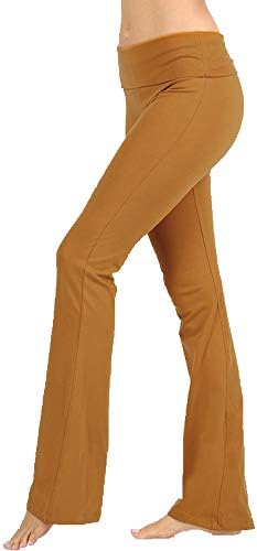 Zenana Premium Pamuk Yoga Flare Pantolon Üzerine Katlanır-Kahve-Büyük