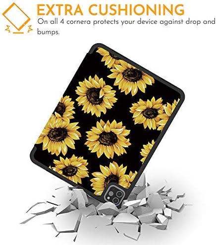 Hepix iPad Pro 11 İnç Kılıf Ayçiçeği 2020 2018 Kalem Tutucu ile, çiçek Tam Vücut Trifold İnce Standı Sert Koruyucu