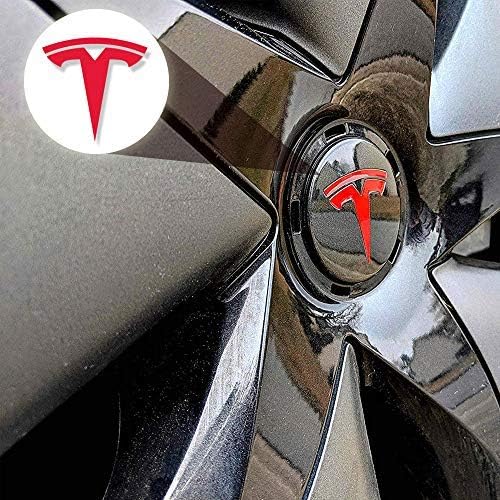 CoolKo Tesla Modeli 3 ve Model Y jant kapağı Jant Logosu T Amblem Çıkartmaları Çıkartmaları 5 Adet [Kırmızı]