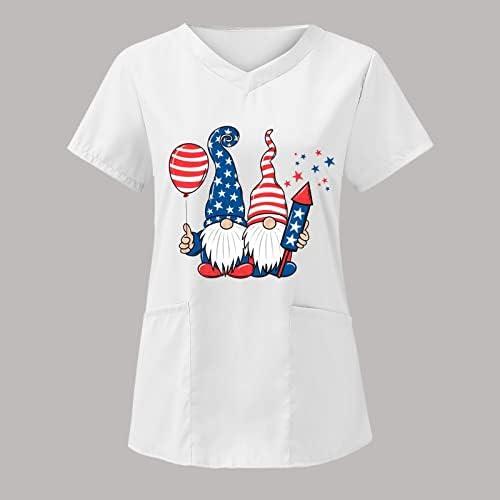Pamuk Bayan kadın Yaz Bağımsızlık Günü Baskılı Bakım V Boyun T Gömlek Pamuk Spandex Bayan Gömlek
