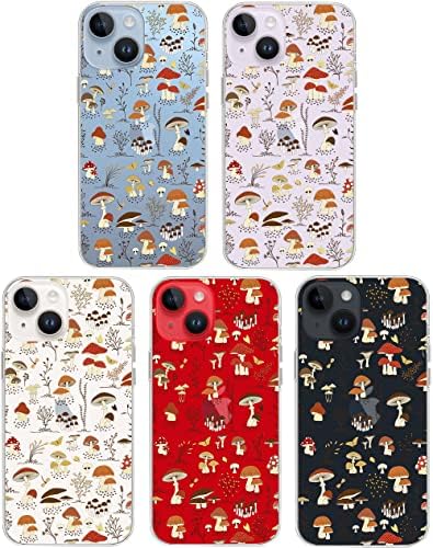 iPhone 14 6.1 inç ile Uyumlu Kılıf, Kadın Kızlar için Karikatür Mantar ve Kelebek Tasarımlı Şeffaf Kapak, iPhone