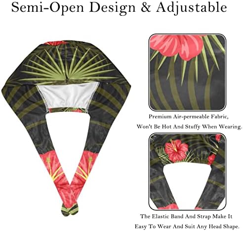 DEYYA 2 Paket çalışma kapağı Düğme ve Ter Bandı Kadınlar için Uzun Saç Ayarlanabilir Kravat Geri Şapka tropik çiçekler