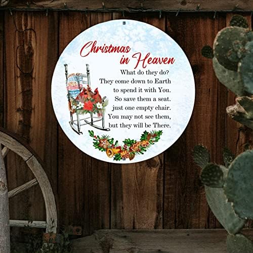 DecStic hoş geldin yazısı Noel Cennette Yuvarlak Metal Tabelalar Kırmızı Kuş Sandalye Ökseotu Çelenk İşareti Mutlu