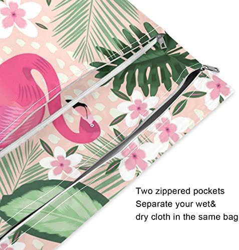 Kıgaı tropikal pembe Flamingo su geçirmez ıslak çanta bez bebek bezi için yıkanabilir kullanımlık ıslak kuru çanta