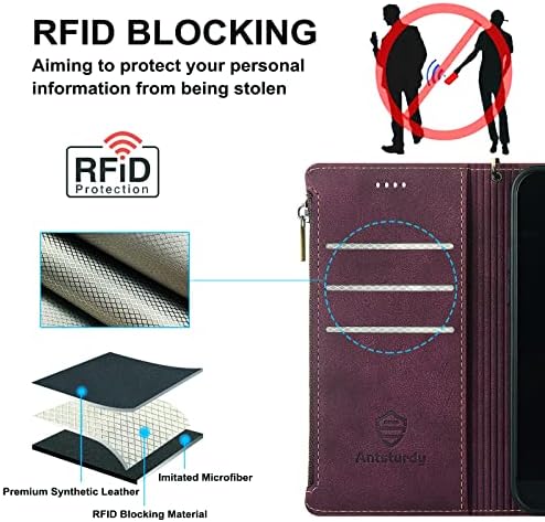 Samsung Galaxy Not 8 için Antsturdy Cüzdan Kılıf, Bilek Kayışı ile lüks PU Deri Folio Kapak Koruyucu Kapak [RFID