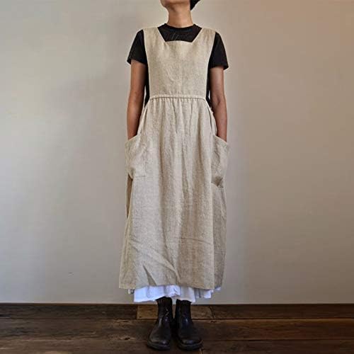 Tshirt Elbise Kadınlar Kızlar için Vintage Pileli Cepler Önlük Bahçe İşleri Pamuk Genel Önlük Önlük Elbise