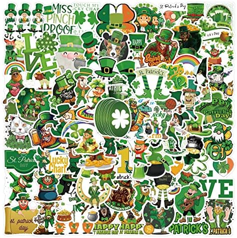 Aziz Patrick Günü Çıkartmaları - 100 Yeşil İrlanda Günü Adet Su Geçirmez Yonca Çıkartmaları PVC Dekorasyon DIY Dekor