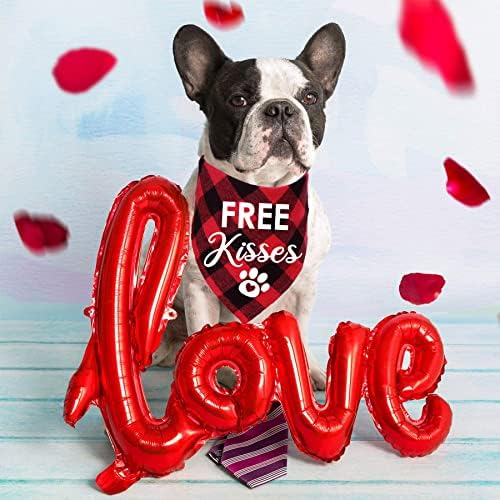 STMK sevgililer Günü Köpek Bandana, Ücretsiz Öpücükler Ekose Köpek Yavrusu Bandana Köpek Yavrusu sevgililer Günü
