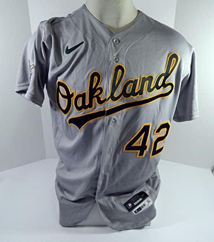 2020 Oakland Atletizm Jake Kuzu 42 Oyun Verilen Gri Jersey Jackie Robinson 3-Oyun Kullanılan MLB Formaları
