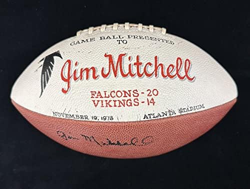 Kasım 19 Aralık 1973 Jim Mitchell Atlanta Falcons, NFL Maçı Futbolu vs Vikingler - İmzalı Futbol Topları imzaladı