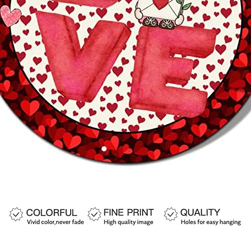 Yuvarlak Metal sevgililer Günü Çelenk Işaretleri Aşk Kırmızı Kalp Sevimli Gnome Tabela Tatil Kapı Sıkıntılı Şık Teneke