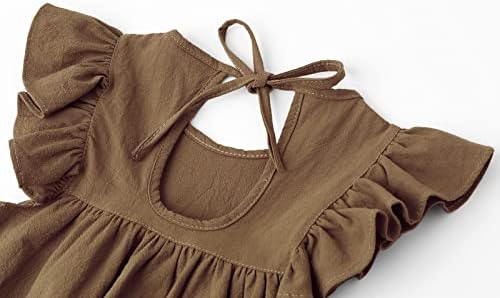 LYXİOF Toddler Bebek Kız Pamuk Keten Elbise Fırfır Kollu Halter Kolsuz Çocuk Günlük Elbiseler