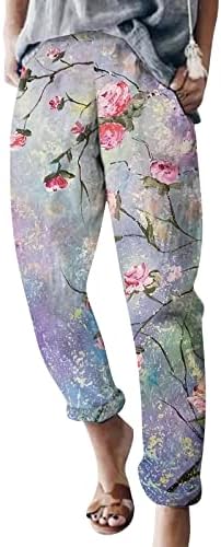 Forwelly Çiçek Baskı kapri pantolonlar Kadınlar için Genç Kızlar Elastik Bel Rahat harem pantolon Gevşek Fit Boho