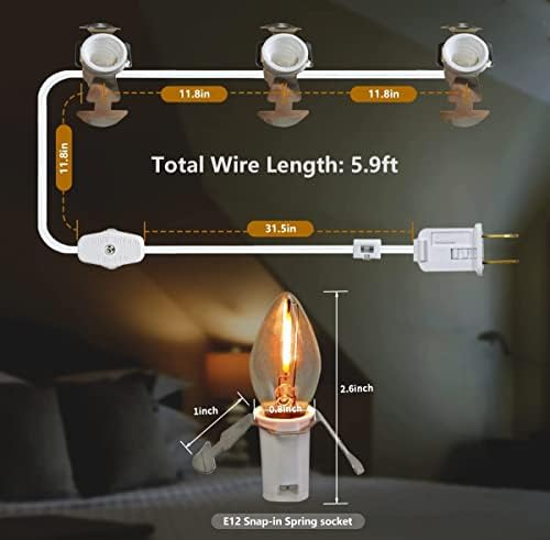 3 LED Gece Ampullü LED Aksesuar Kablosu,UL Listeli Açma/Kapama Düğmeli Beyaz Kablo-C7 led Ampul Tatil Dekorasyonu