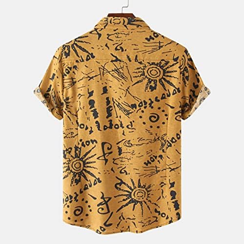 Erkek Grafik Gömlek Kısa Kollu Düğme Aşağı Gömlek Tatil Turn Down Yaka Yumuşak Konfor Elbise Gömlek Erkekler için