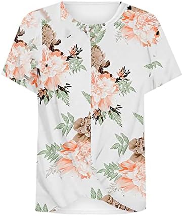 Charella Çiçek Baskı Bluzlar Bayan Kısa Kollu Ekip Dalma Yaka Boyun Brunch Wrap Bluzlar T Shirt Bayanlar 2023