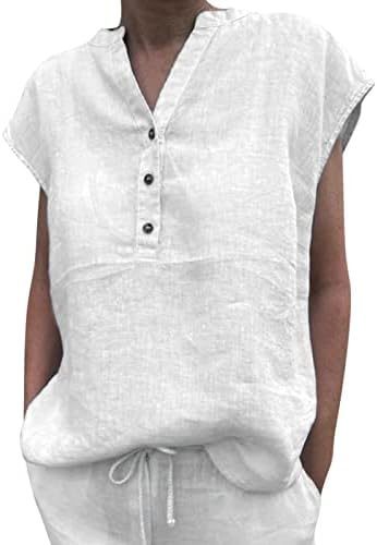 Kızlar Yaz Sonbahar Bluz Kısa Kollu 2023 Derin V Boyun Keten Pamuk Brunch Temel Bluz Gömlek Bayan IR IR