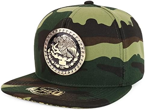 Trendy Giyim Mağazası Metal Meksika Kartal Dekore Flatbill Snapback Beyzbol Şapkası