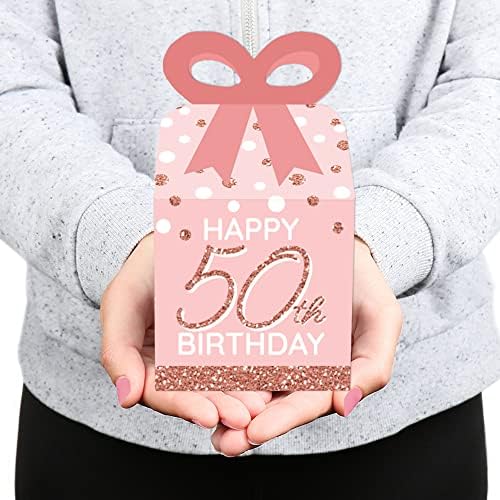 Büyük Nokta Mutluluk 50th Pembe Gül Altın Doğum Günü-Kare Favor Hediye Kutuları-Mutlu Doğum Günü Partisi Yay Kutuları-12