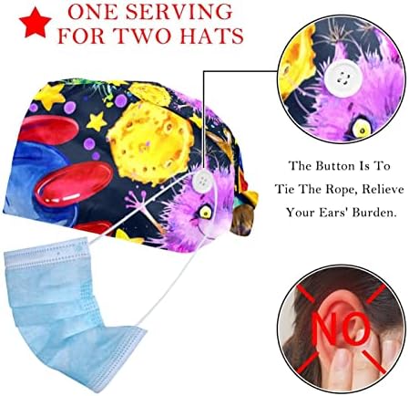 Düğme ile çalışma Kapağı, 2 Adet Ayarlanabilir Kravat Geri Şapka Ter Bandı Saç Kapağı Kadın Erkek, Canavar Uzay