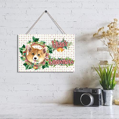 Açık Merry Christmas İşareti Sevimli Köpek Holly Çelenk Ahşap Duvar Sanatı Asılı İşareti Ön Kapı Noel Süslemeleri
