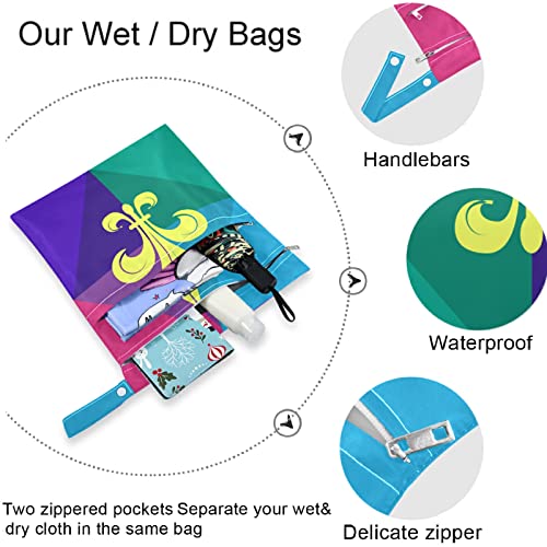 visesunny 2 Adet fermuarlı Cepli ıslak çanta Mardi Gras Yıkanabilir Kullanımlık Seyahat için geniş Bebek Bezi Çantası,