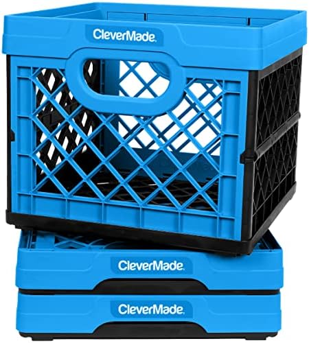CleverMade-8034119-21843PK 62L Katlanabilir Saklama Kutuları, 3'lü Paket, Neptün Mavisi Ve Süt Kasaları, 25L Plastik