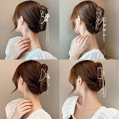 Kalın Hollow Out Metal Saç Pençe İnci Püskül Tokalar Kadınlar Kız için Vintage Geometrik saç tokası Takı saç aksesuarları